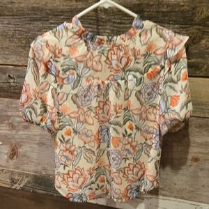 LOFT Floral Blouse in Cream and Orange